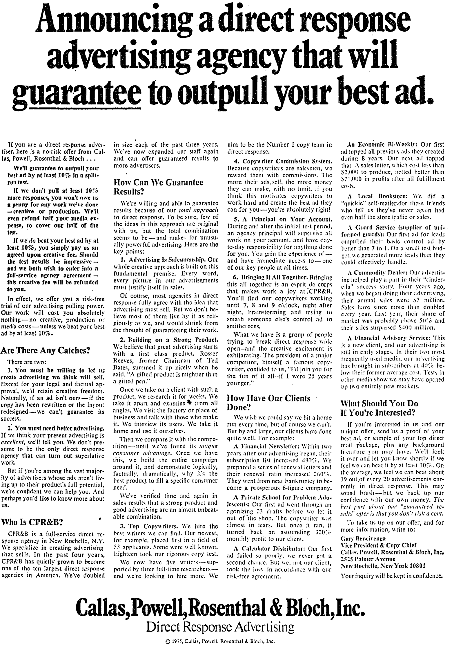 Ad Agency Guarantee Ad By Gary Bencivenga