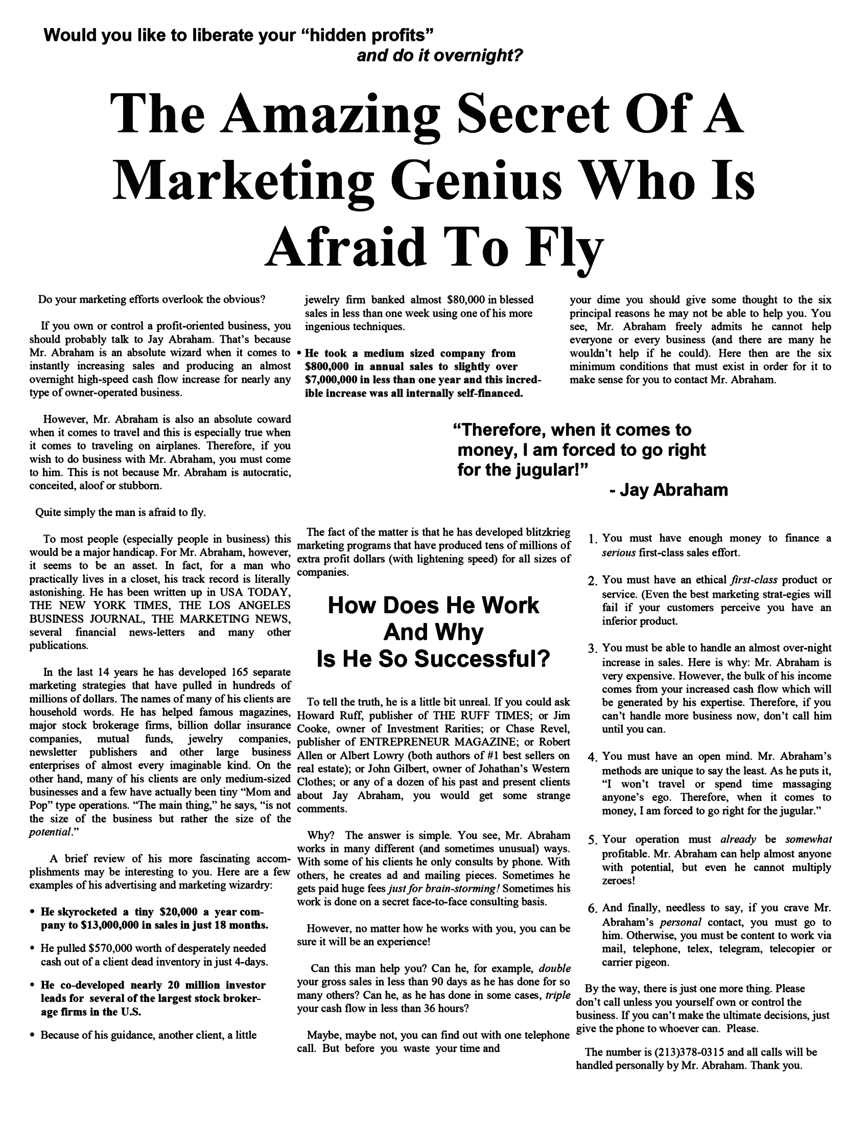 Afraid To Fly Jay Abraham Gary Halbert